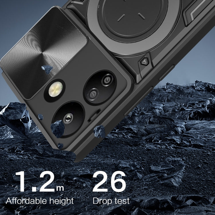 For Xiaomi Redmi 13C 4G CD Texture Sliding Camshield Magnetic Holder Phone Case(Black)