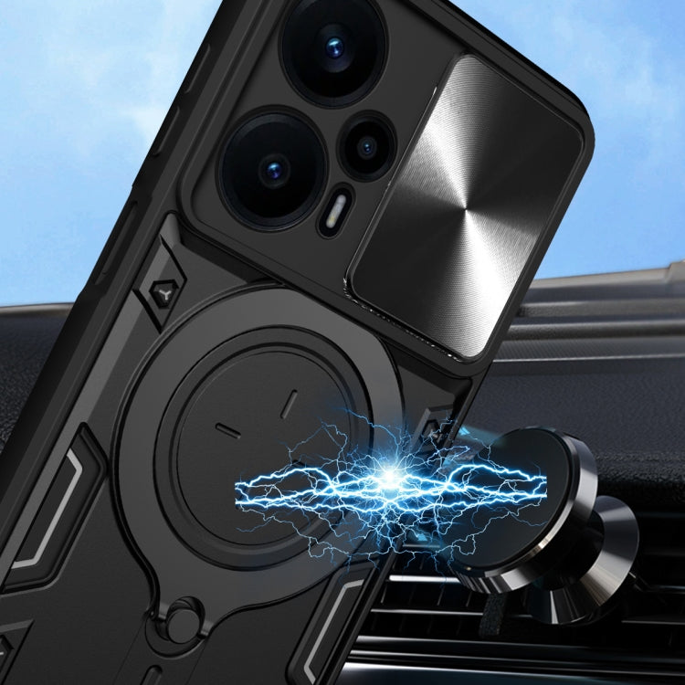 For Xiaomi Redmi Note 12 Turbo CD Texture Sliding Camshield Magnetic Holder Phone Case(Black)
