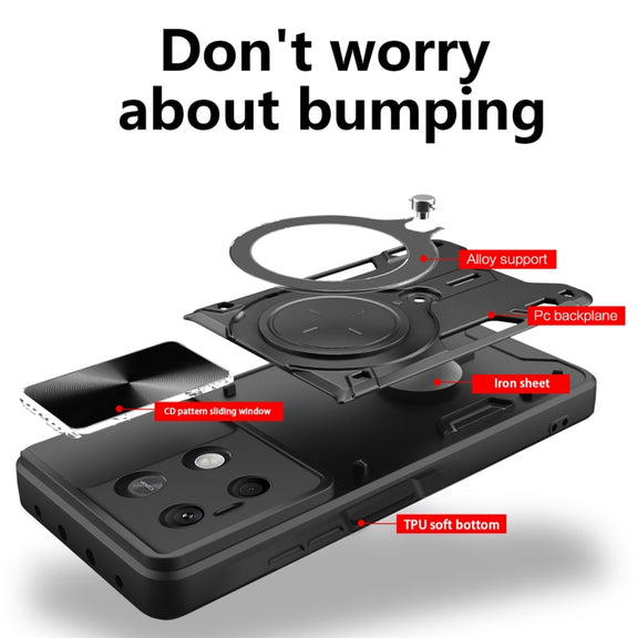 For Xiaomi Redmi Note 13 5G CD Texture Sliding Camshield Magnetic Holder Phone Case(Black)