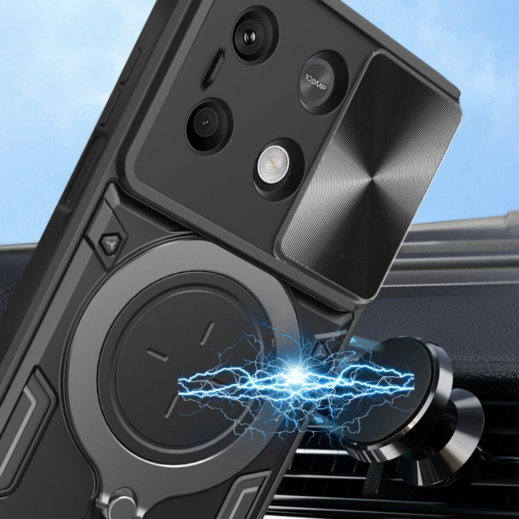 For Xiaomi Redmi Note 13 5G CD Texture Sliding Camshield Magnetic Holder Phone Case(Black)
