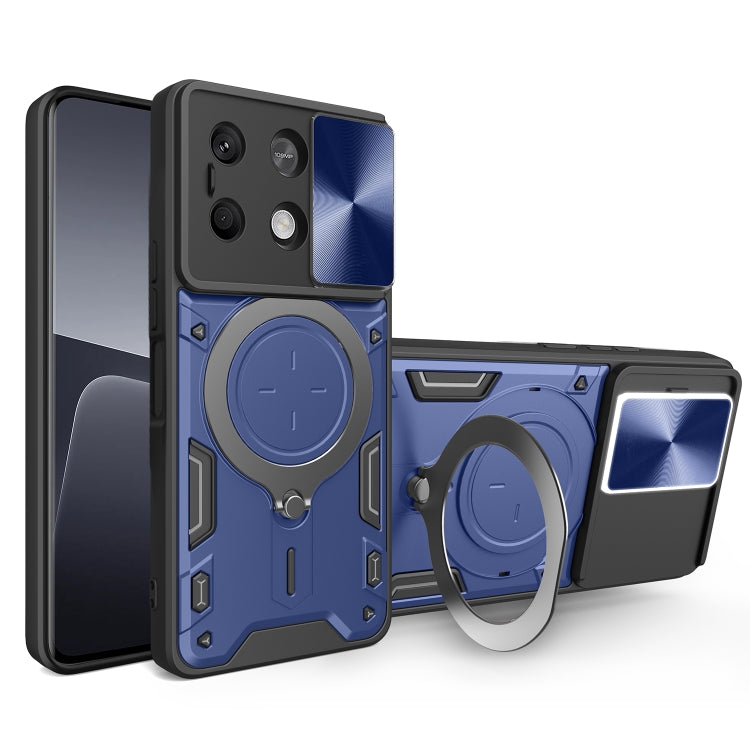 For Xiaomi Redmi Note 13 5G CD Texture Sliding Camshield Magnetic Holder Phone Case(Blue)