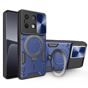 For Xiaomi Redmi Note 13 5G CD Texture Sliding Camshield Magnetic Holder Phone Case(Blue)