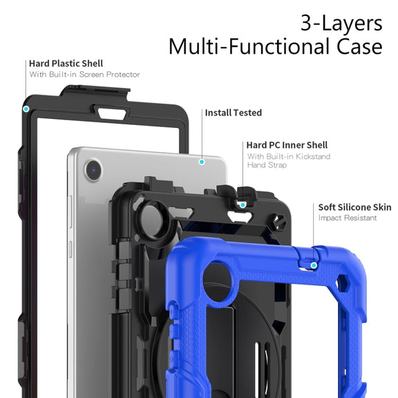 For Lenovo Tab M8 4th Gen Silicone Hybrid PC Tablet Case with Shoulder Strap(Blue)