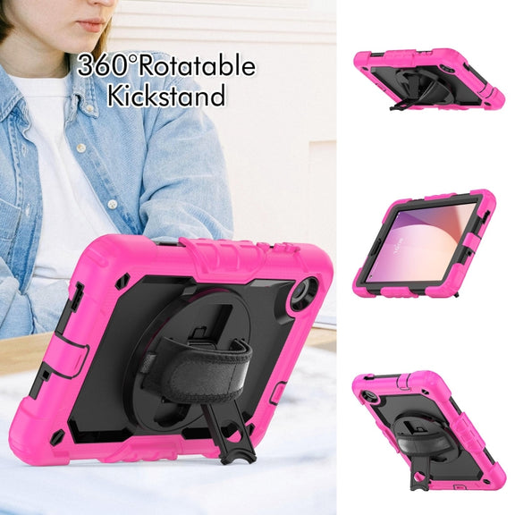 For Lenovo Tab M8 4th Gen Silicone Hybrid PC Tablet Case with Shoulder Strap(Rose Red)