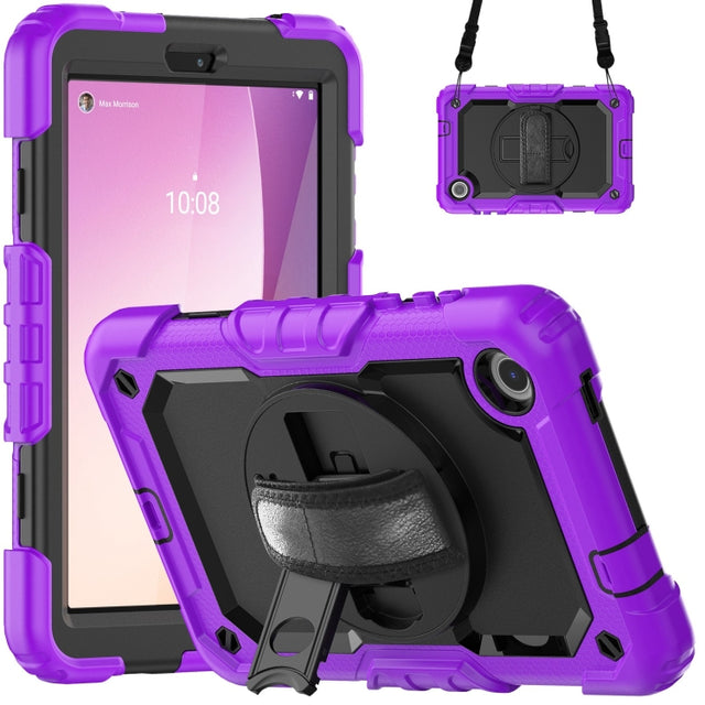 For Lenovo Tab M8 4th Gen Silicone Hybrid PC Tablet Case with Shoulder Strap(Purple)