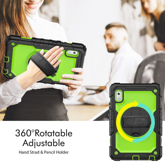 For Lenovo Tab M9 Silicone Hybrid PC Tablet Case with Shoulder Strap(Yellow Green PC)
