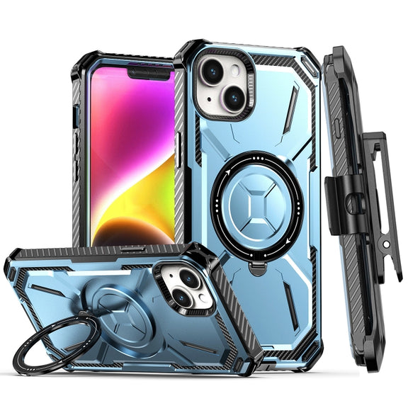 For iPhone 14 Armor Series Holder Phone Case with Back Clip(Blue)