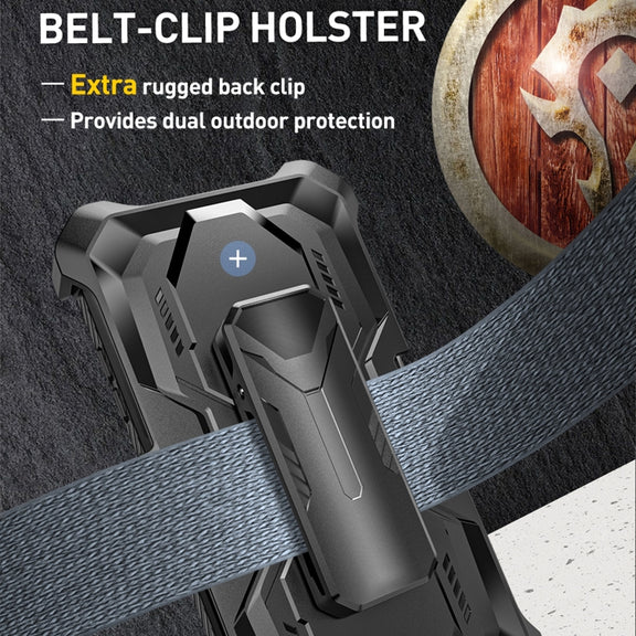 For iPhone 14 Armor Series Holder Phone Case with Back Clip(Blue)