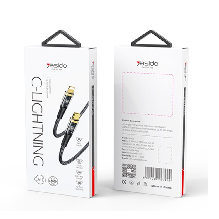 YESIDO CA101 PD 20W USB-C / Type-C to 8 Pin Braided Charging Data Cable, Length:1.2m(Black)