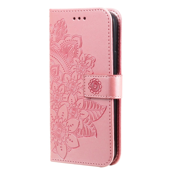 For Xiaomi 14 Pro 7-petal Flowers Embossing Leather Phone Case(Rose Gold)