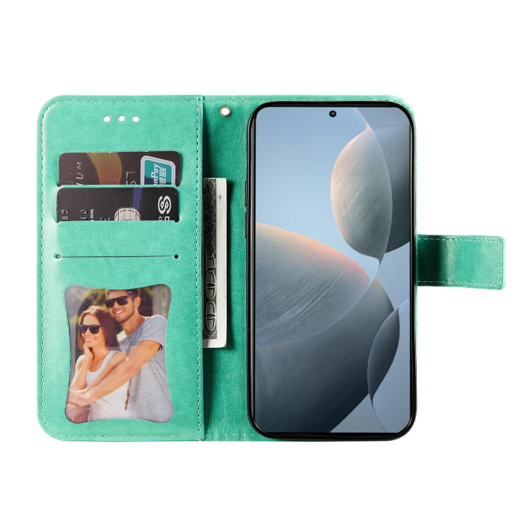 For Xiaomi Redmi K70 / K70 Pro 7-petal Flowers Embossing Leather Phone Case(Green)