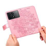 For Xiaomi Redmi K70 / K70 Pro 7-petal Flowers Embossing Leather Phone Case(Rose Gold)