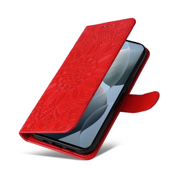 For Xiaomi Redmi K70 / K70 Pro Embossed Sunflower Leather Phone Case(Red)