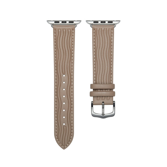 Embossed Line Genuine Leather Watch Band For Apple Watch Ultra 2 49mm(Milky Brown)