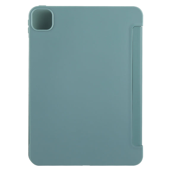 For iPad Air 11 2025 / 2024 GEBEI 3-folding Holder Shockproof Flip Leather Tablet Case(Dark Green)