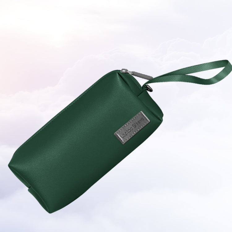 Water-resistant PU Leather Laptop Accessory Bag(Dark Green)