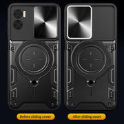 For Motorola Moto E22 / E22i CD Texture Sliding Camshield Magnetic Holder Phone Case(Black)