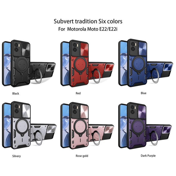 For Motorola Moto E22 / E22i CD Texture Sliding Camshield Magnetic Holder Phone Case(Blue)