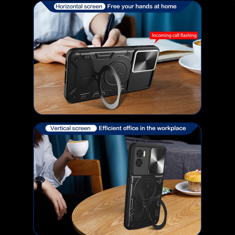 For Motorola Moto E22 / E22i CD Texture Sliding Camshield Magnetic Holder Phone Case(Blue)
