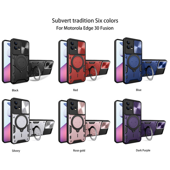 For Motorola Edge 30 Fusion CD Texture Sliding Camshield Magnetic Holder Phone Case(Silver)