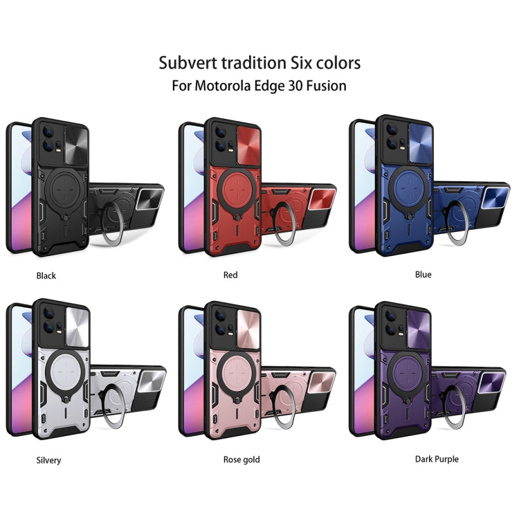 For Motorola Edge 30 Fusion CD Texture Sliding Camshield Magnetic Holder Phone Case(Purple)
