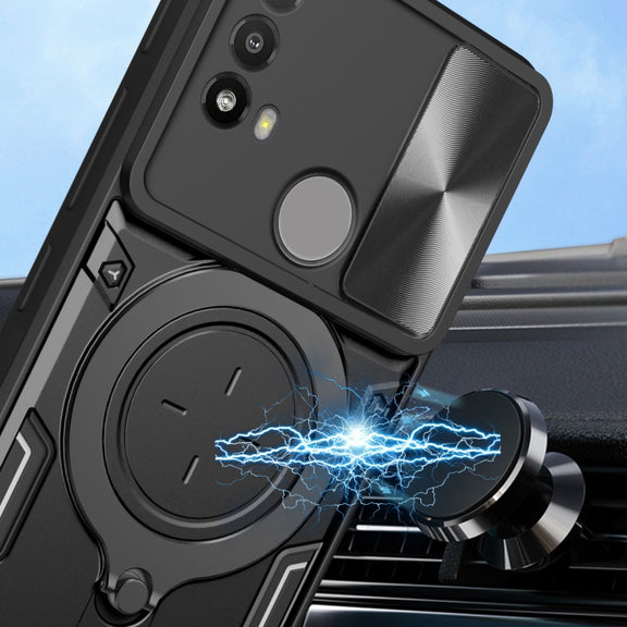 For Motorola Moto E20 / E30 / E40 CD Texture Sliding Camshield Magnetic Holder Phone Case(Blue)