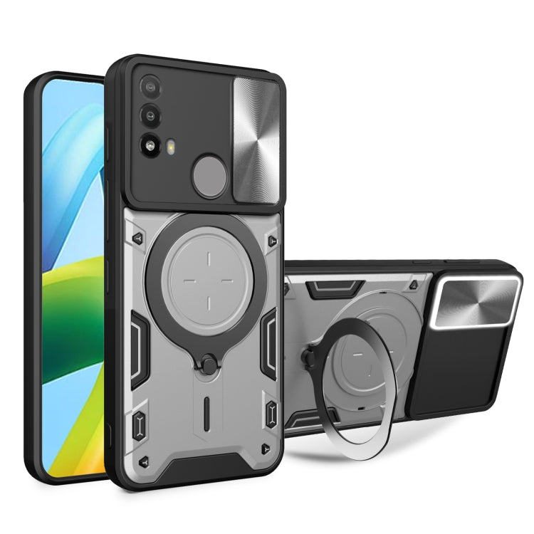 For Motorola Moto E20 / E30 / E40 CD Texture Sliding Camshield Magnetic Holder Phone Case(Silver)