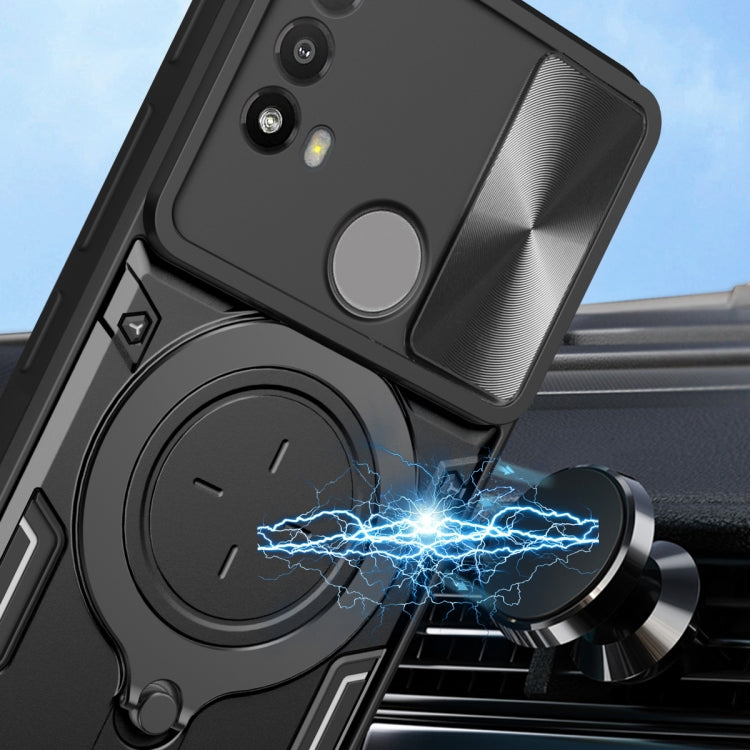 For Motorola Moto E20 / E30 / E40 CD Texture Sliding Camshield Magnetic Holder Phone Case(Silver)