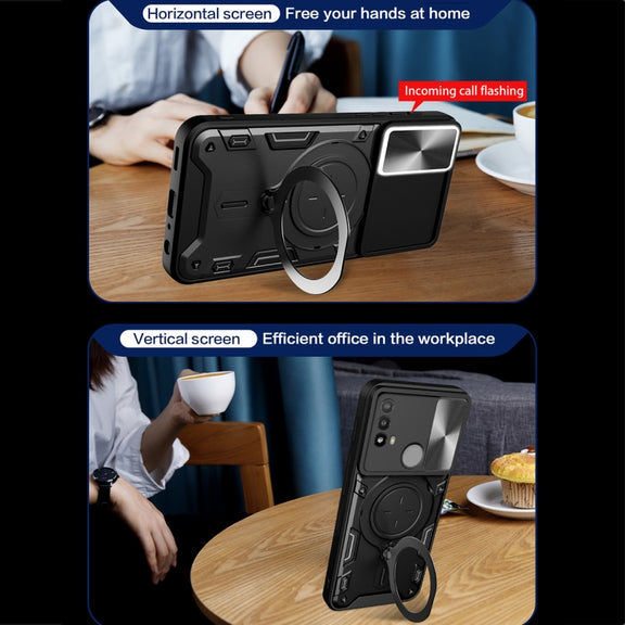 For Motorola Moto E20 / E30 / E40 CD Texture Sliding Camshield Magnetic Holder Phone Case(Silver)