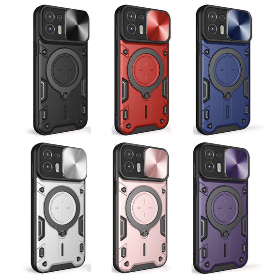For Motorola Edge 20 Lite CD Texture Sliding Camshield Magnetic Holder Phone Case(Black)