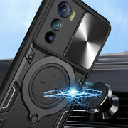 For Motorola Edge 30 CD Texture Sliding Camshield Magnetic Holder Phone Case(Black)