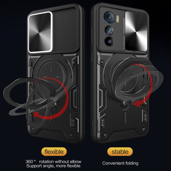 For Motorola Edge 30 CD Texture Sliding Camshield Magnetic Holder Phone Case(Black)
