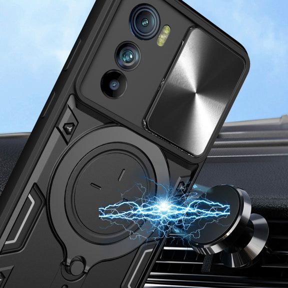 For Motorola Edge 30 CD Texture Sliding Camshield Magnetic Holder Phone Case(Blue)
