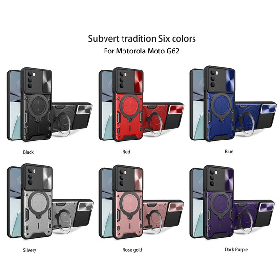 For Motorola Moto G62 CD Texture Sliding Camshield Magnetic Holder Phone Case(Pink)