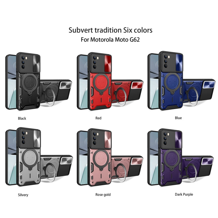 For Motorola Moto G62 CD Texture Sliding Camshield Magnetic Holder Phone Case(Purple)