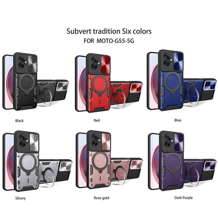 For Motorola Moto G55 CD Texture Sliding Camshield Magnetic Holder Phone Case(Purple)