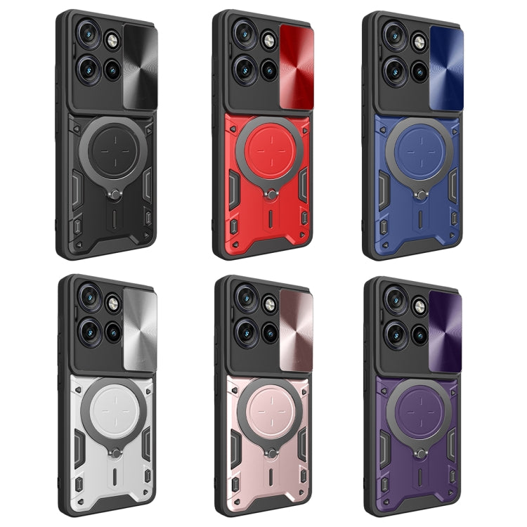 For Motorola Edge 50 Neo CD Texture Sliding Camshield Magnetic Holder Phone Case(Purple)
