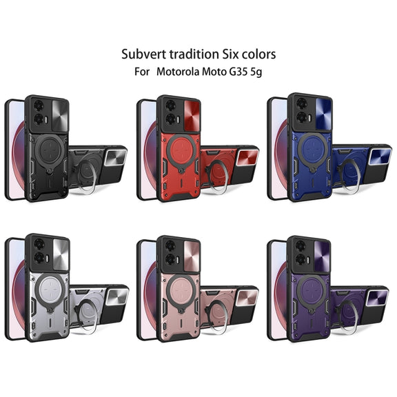 For Motorola Moto G35 CD Texture Sliding Camshield Magnetic Holder Phone Case(Pink)