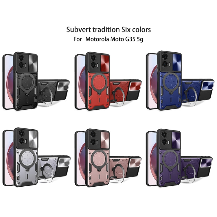 For Motorola Moto G35 CD Texture Sliding Camshield Magnetic Holder Phone Case(Pink)