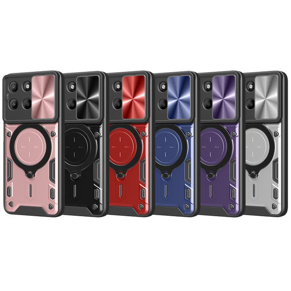 For Motorola Moto G15 CD Texture Sliding Camshield Magnetic Holder Phone Case(Purple)