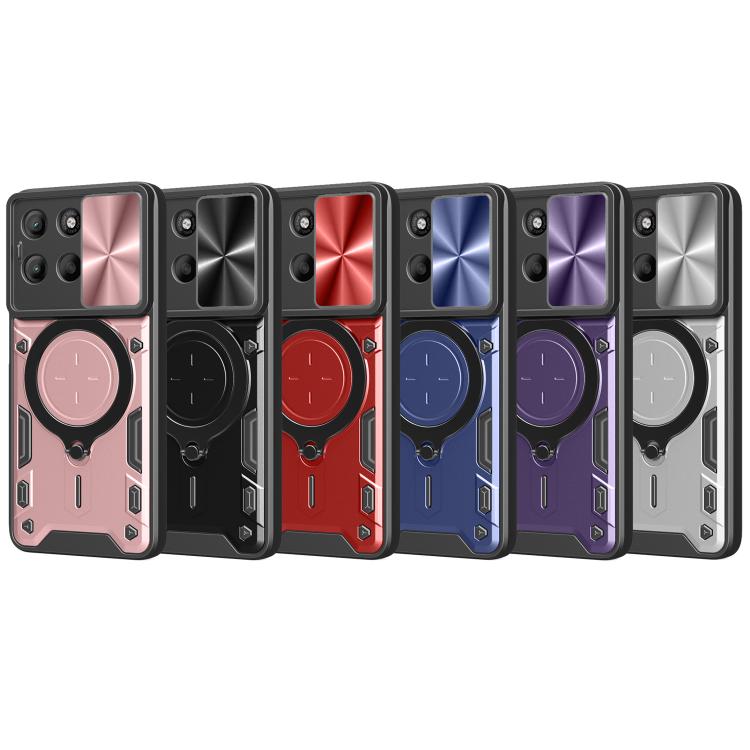 For Motorola Moto G15 CD Texture Sliding Camshield Magnetic Holder Phone Case(Purple)