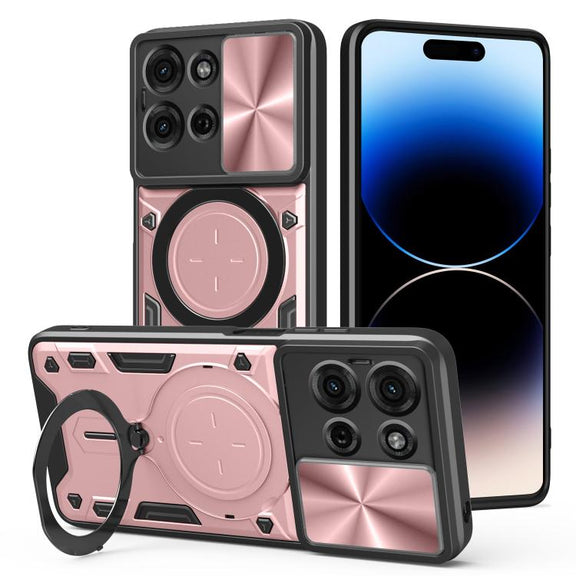 For Motorola Moto G75 5G CD Texture Sliding Camshield Magnetic Holder Phone Case(Pink)