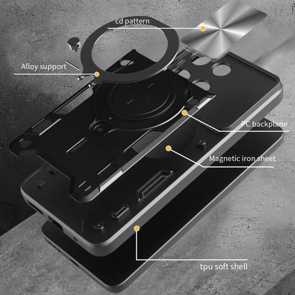 For Motorola Moto G75 5G CD Texture Sliding Camshield Magnetic Holder Phone Case(Black)