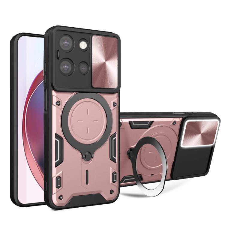 For Motorola Moto G 2025 CD Texture Sliding Camshield Magnetic Holder Phone Case(Pink)