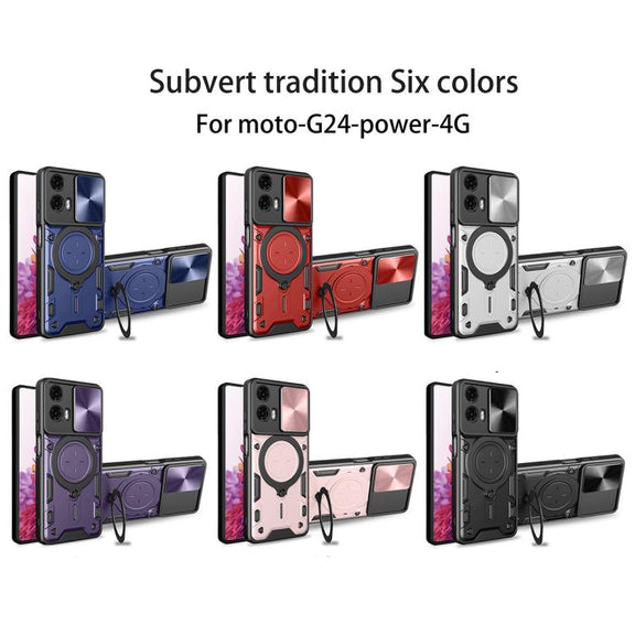 For Motorola Moto G24 Power CD Texture Sliding Camshield Magnetic Holder Phone Case(Silver)