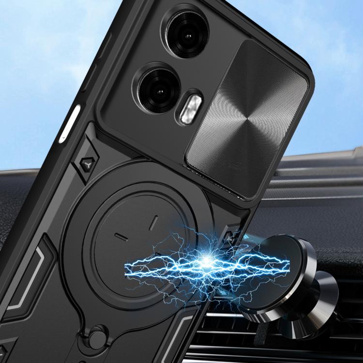 For Motorola Moto G24 Power CD Texture Sliding Camshield Magnetic Holder Phone Case(Silver)