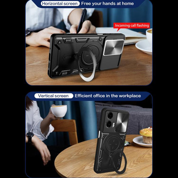 For Motorola Moto G24 Power CD Texture Sliding Camshield Magnetic Holder Phone Case(Silver)