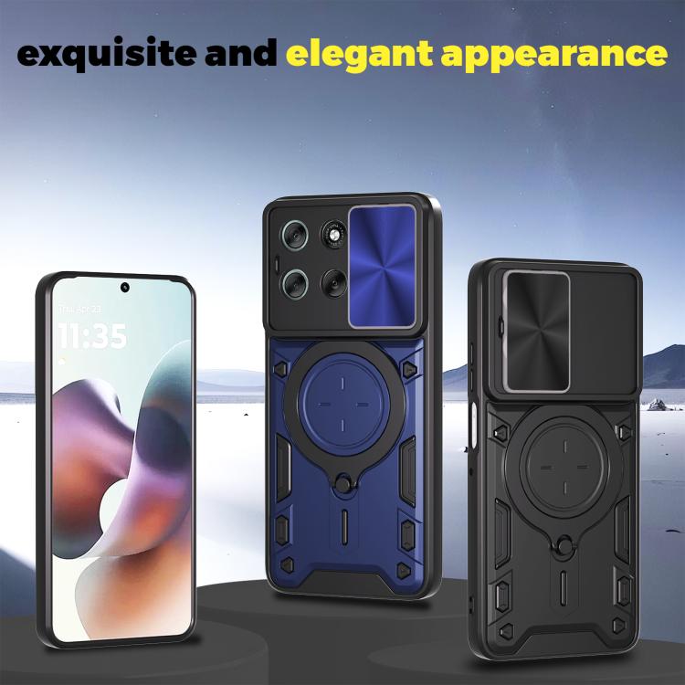 For Motorola Moto G56 5G CD Texture Sliding Camshield Magnetic Holder Phone Case(Silver)