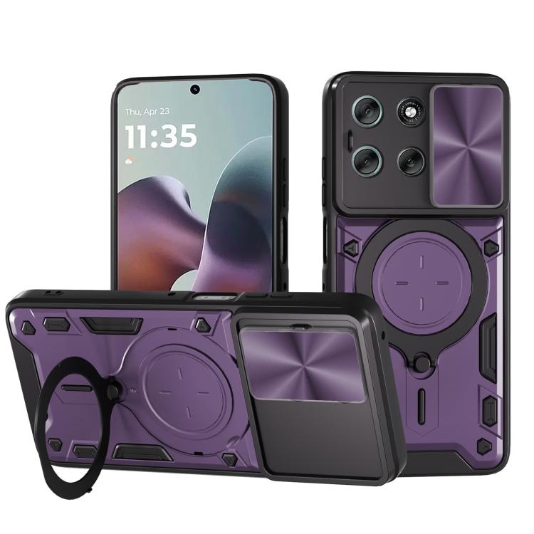 For Motorola Moto G56 5G CD Texture Sliding Camshield Magnetic Holder Phone Case(Purple)
