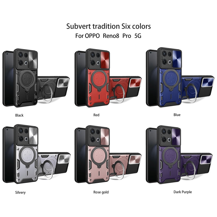 For OPPO Reno8 Pro 5G CD Texture Sliding Camshield Magnetic Holder Phone Case(Black)